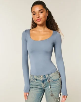 Camiseta de manga larga sin costuras con cuello redondo