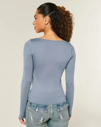 Camiseta de manga larga sin costuras con cuello redondo