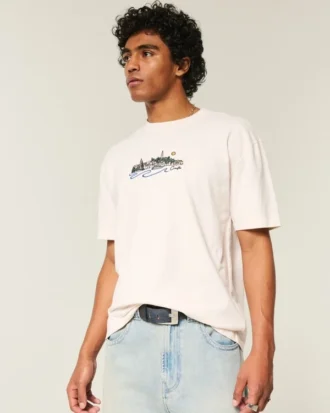 Camiseta gráfica croata de corte cuadrado y tejido grueso