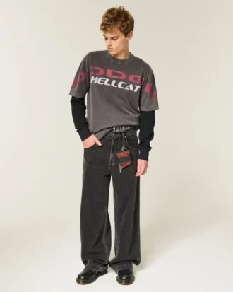 Camiseta gráfica Dodge Hellcat de corte cuadrado y tejido grueso
