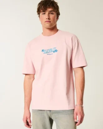 Camiseta gráfica hawaiana de corte cuadrado y tejido grueso