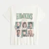 Camiseta oversize con estampado Stranger Things y hombros descubiertos