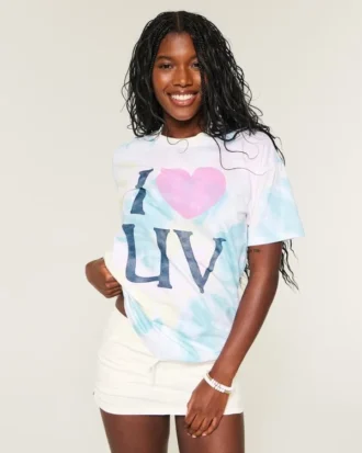 Camiseta oversize con estampado tie-dye «I Heart UV»