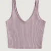Camiseta sin costuras con cuello en V y tejido acanalado