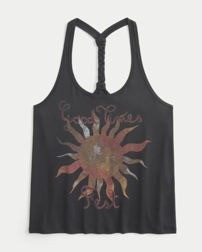 Camiseta sin mangas con espalda nadadora y diseño trenzado Good Times Fest