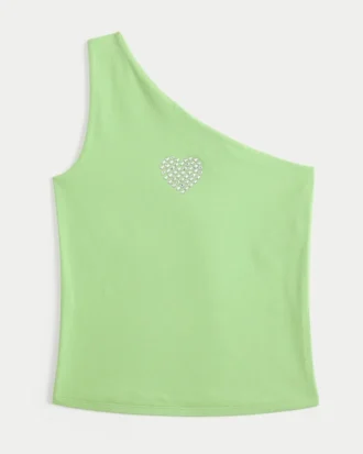Camiseta sin mangas con estampado de corazón en un hombro