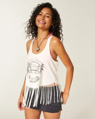 Camiseta sin mangas con flecos y estampado Palm Desert Valley