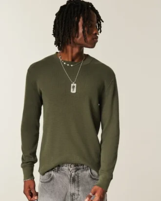 Camiseta térmica de manga larga y cuello redondo de corte holgado