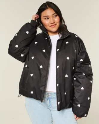 Chaqueta acolchada con estampado y cremallera