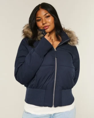 Chaqueta bomber acolchada con ribete de piel sintética