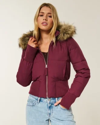 Chaqueta bomber acolchada con ribete de piel sintética