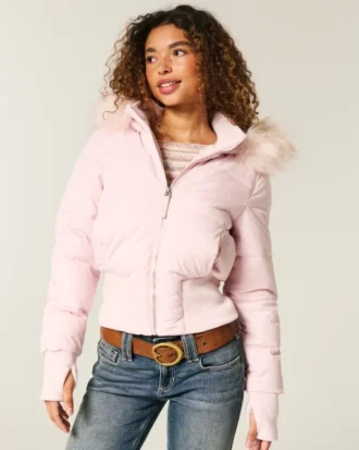Chaqueta bomber acolchada con ribete de piel sintética