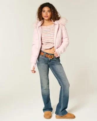 Chaqueta bomber acolchada con ribete de piel sintética