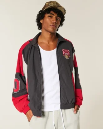 Chaqueta cortavientos con gráfico de los Buckeyes de la Universidad Estatal de Ohio