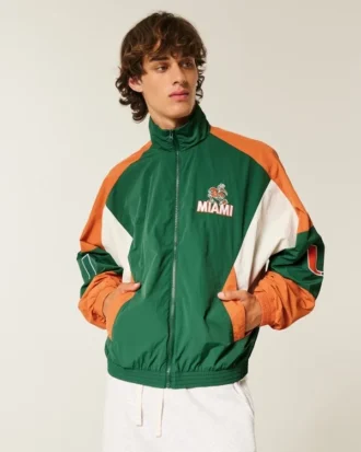 Chaqueta cortavientos con gráfico de los Hurricanes de la Universidad de Miami