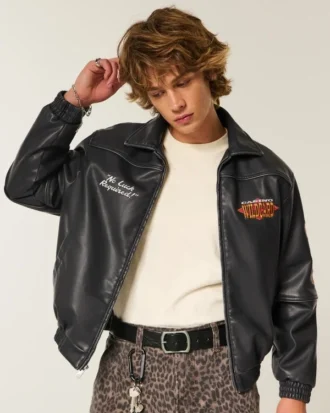 Chaqueta de cuero vegano con estampado Casino