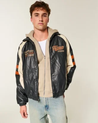 Chaqueta gráfica de imitación de cuero de la Universidad de Texas en Austin Longhorns