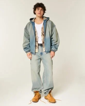 Chaqueta skater de denim lavado