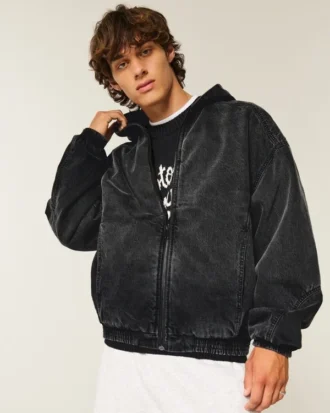 Chaqueta skater de denim lavado en negro