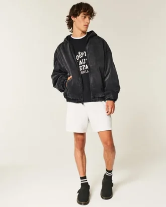 Chaqueta skater de denim lavado en negro