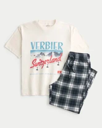 Conjunto de camiseta gráfica y pantalones de pijama de franela Switzerland