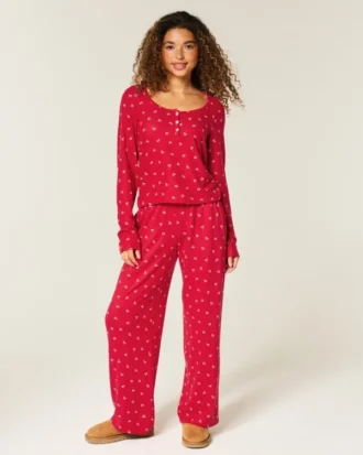 Conjunto de camiseta Henley y pantalones anchos Always Cozy
