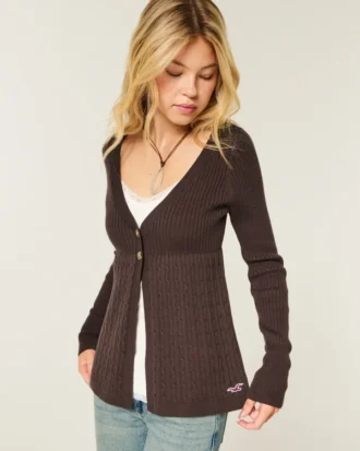 Cárdigan babydoll de manga larga con volantes