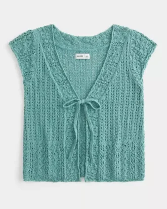 Cárdigan de manga corta estilo crochet