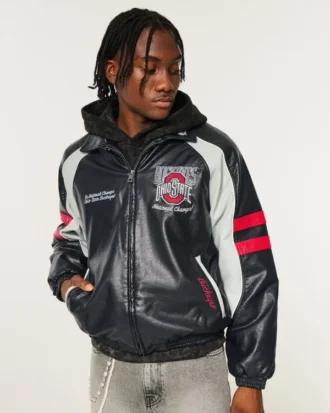 Cuero sintético Chaqueta con gráfico de los Buckeyes de la Universidad Estatal de Ohio