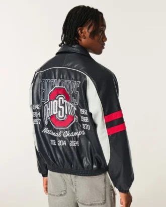 Cuero sintético Chaqueta con gráfico de los Buckeyes de la Universidad Estatal de Ohio