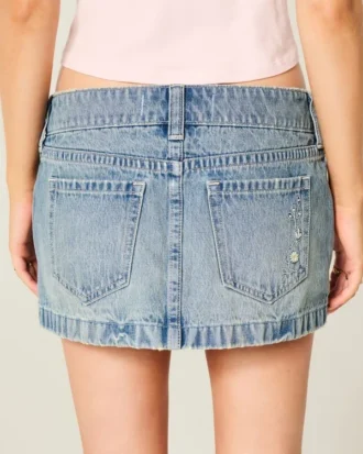 Falda pantalón micro mini de denim de talle ultra bajo