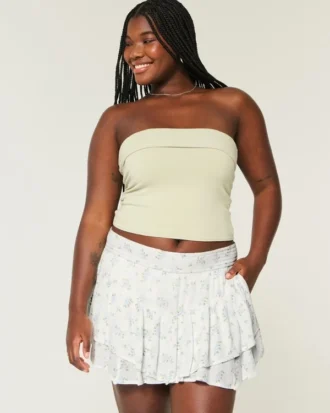 Falda pantalón mini con dobladillo asimétrico