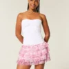 Falda pantalón mini de gasa con volantes