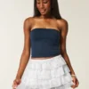 Falda pantalón mini de gasa con volantes