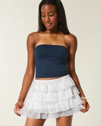 Falda pantalón mini de gasa con volantes