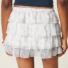 Falda pantalón mini de gasa con volantes
