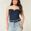 Falda pantalón mini vaquera de talle bajo