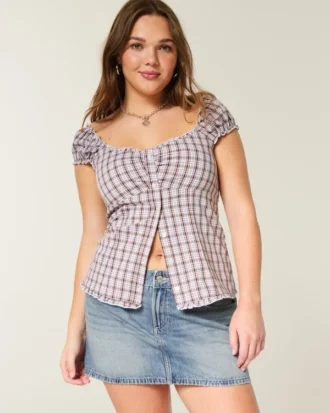 Falda pantalón mini vaquera de talle bajo