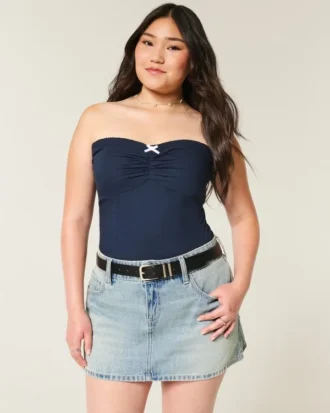 Falda pantalón mini vaquera de talle bajo