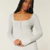 Jersey babydoll de manga larga y cuello cuadrado