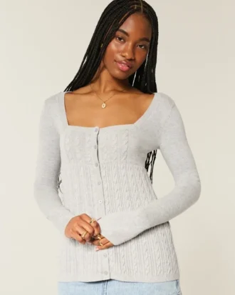Jersey babydoll de manga larga y cuello cuadrado
