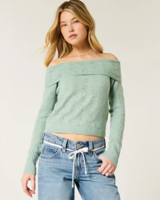 Jersey cómodo con hombros descubiertos y punto nuboso de Hollister