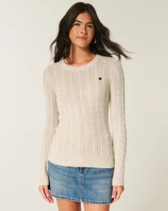 Jersey de cuello redondo con corazón y punto trenzado
