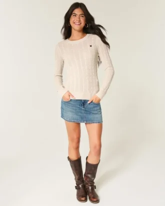 Jersey de cuello redondo con corazón y punto trenzado