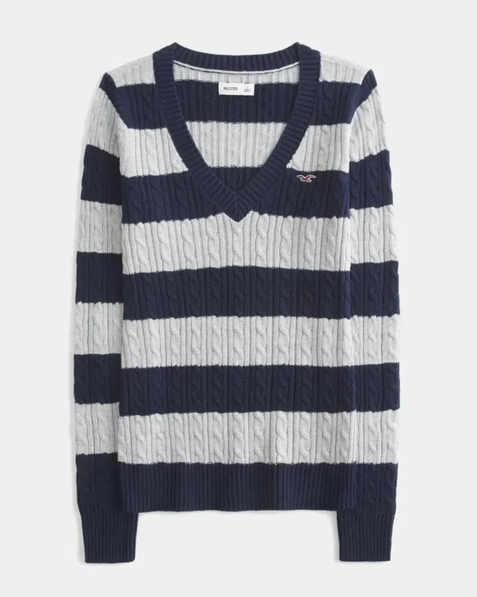 Jersey icónico de cuello en V con tejido de punto trenzado