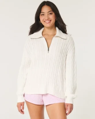 Jersey oversize de punto trenzado con media cremallera