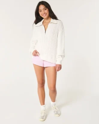 Jersey oversize de punto trenzado con media cremallera