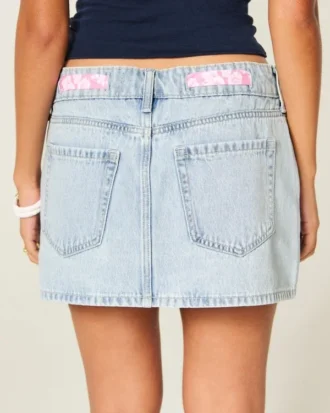 Mini falda pantalón vaquera con cintura baja y lazo