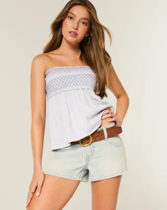 Mini shorts vaqueros de talle bajo y lavado claro