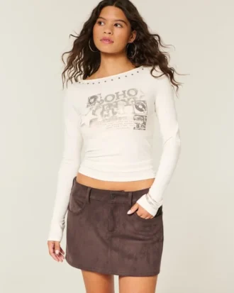 Minifalda pantalón de ante sintético de talle bajo